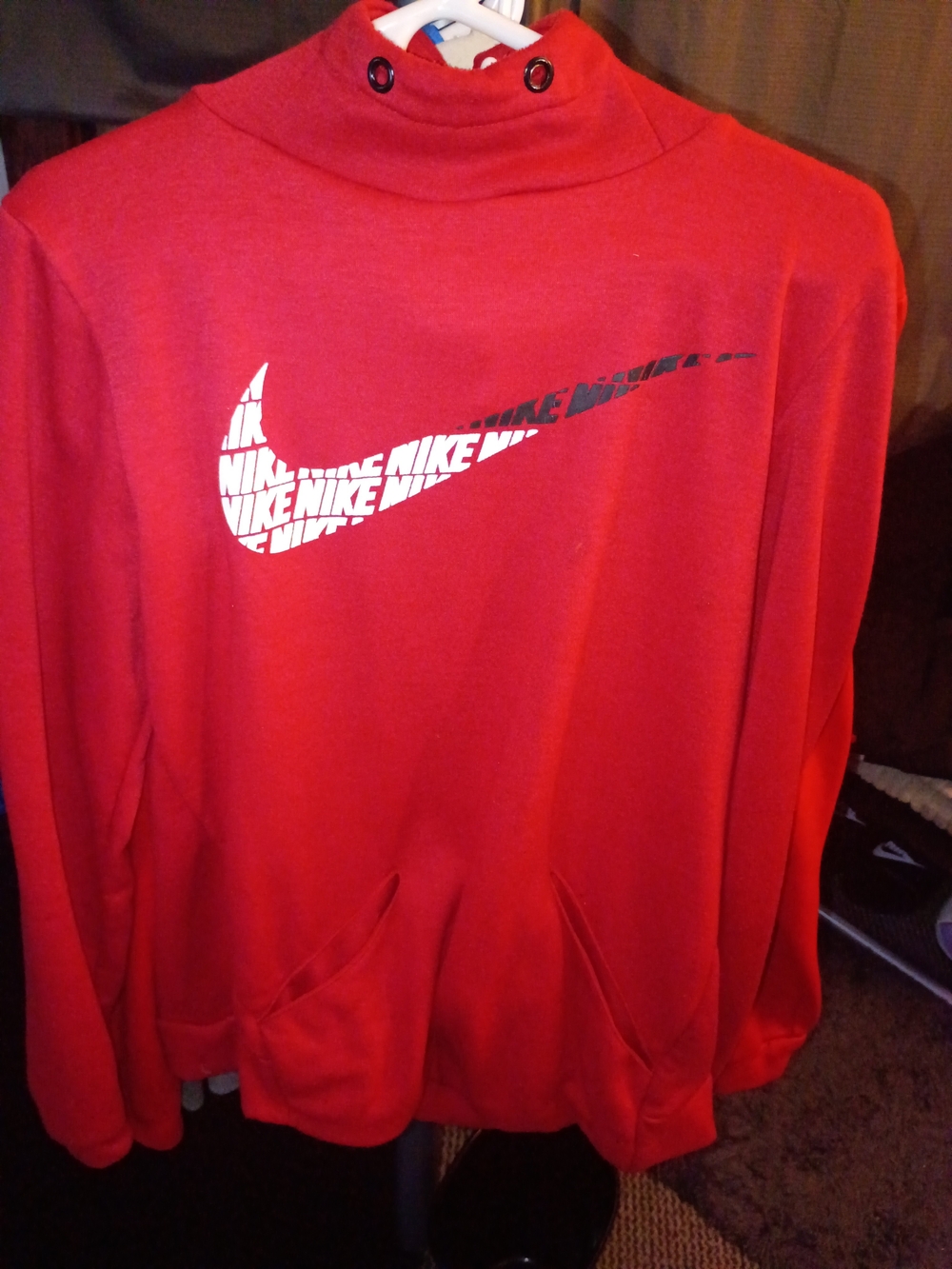 Nike Red Turtleneck Pullover with Printed Swoosh